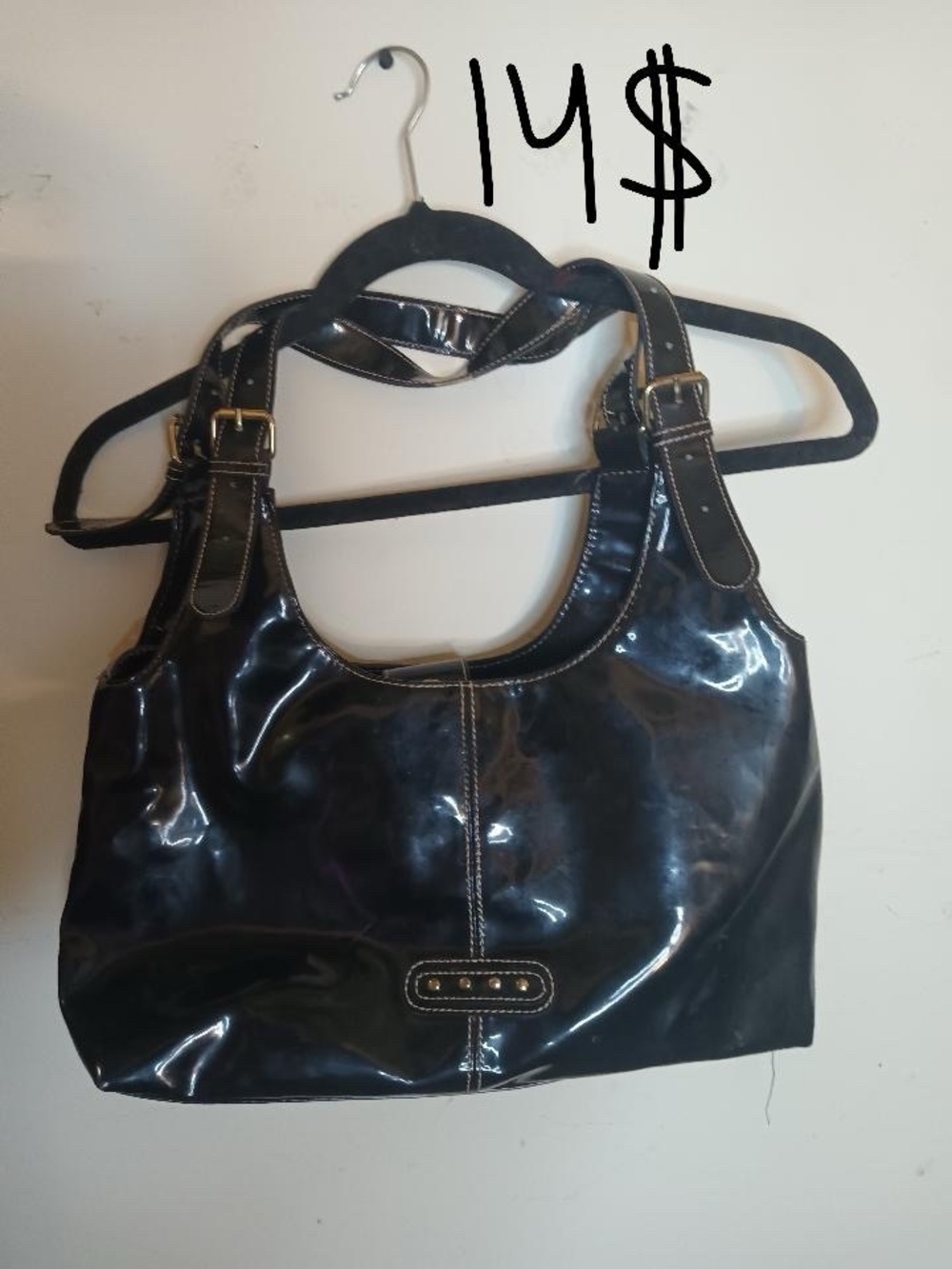 Patent Shoulder Tote in Black